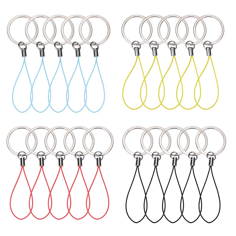 Bememo 20 Pieces Nylon Keychain Lanyard for USB Flash Drive Key Fob Lanyard with Color Strap String Bulk Short Key Ring Loop for ID Card Mp3 Player Keys Cellphone Keychain, 4 Colors - Image 1